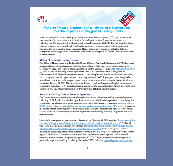 NCSHA talking points re: federal fund freezes